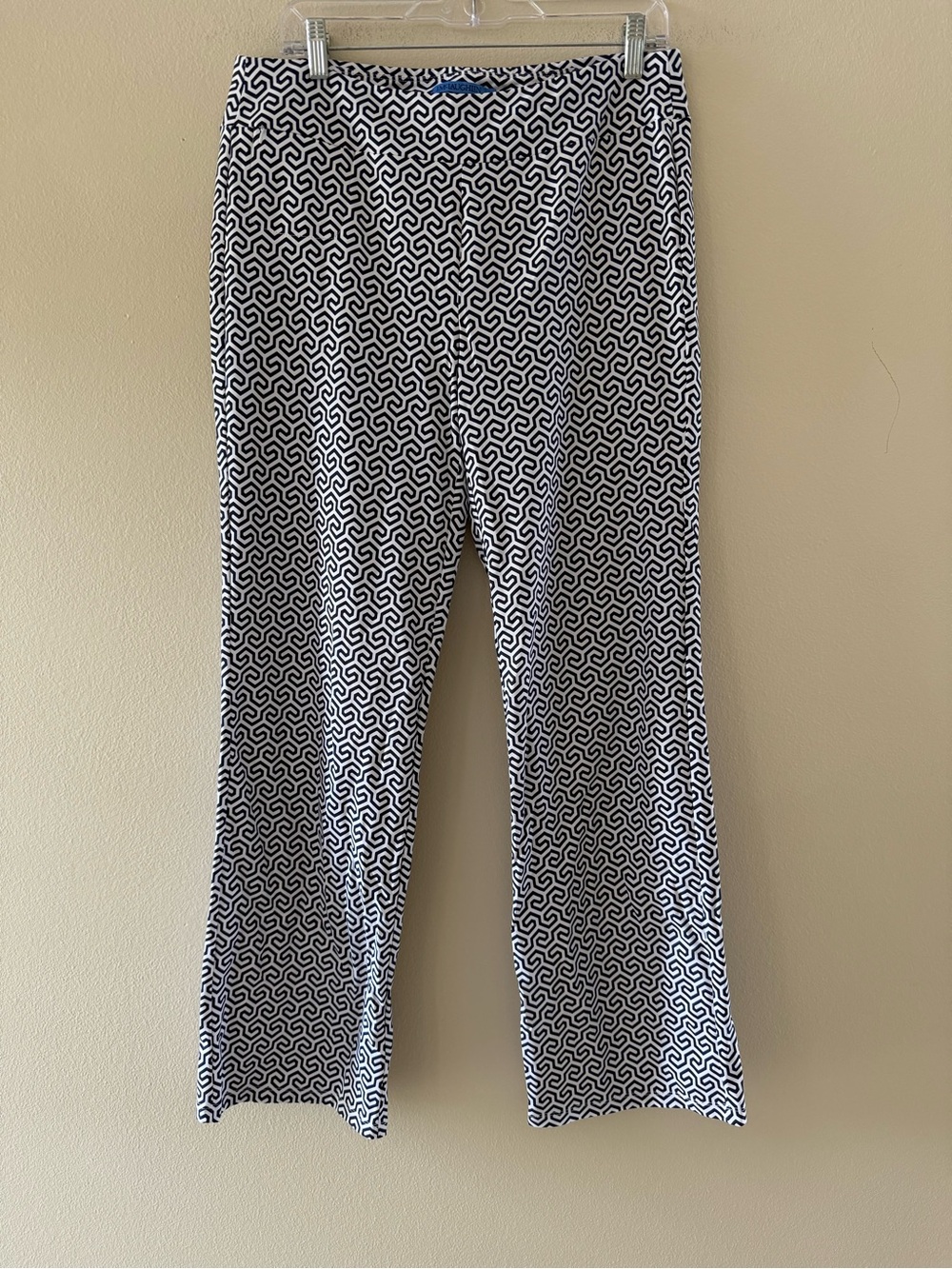 J. McLaughlin Navy and White Geometric Stretch Straight-Leg Pants